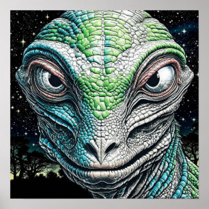 Poster Reptilian Lizard Homme Alien Extraterrestre En cou