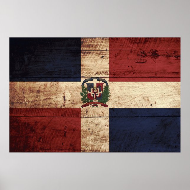 Poster République dominicaine Drapeau sur le vieux grain  (Devant)