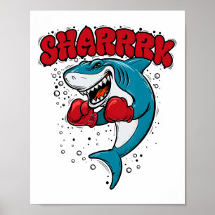 Poster Requin Baleine Boxeur Drôle Avec Papa Gants Rouges