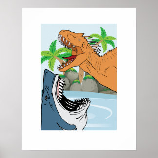 Poster Requin Et Dinosaure Pour Les Cadeaux Garçons