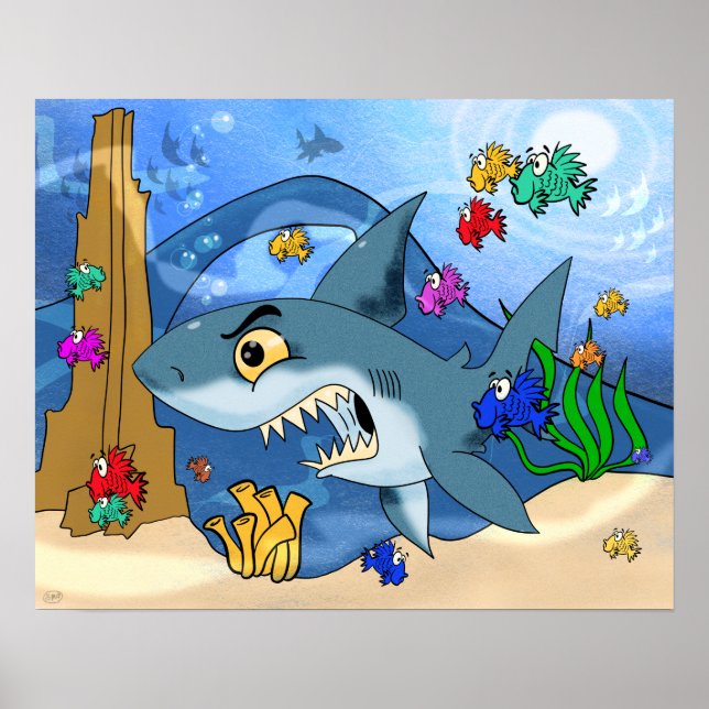 Poster Requin parmi les poissons (Devant)