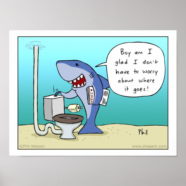 Poster Requin qui chasse l'affiche des toilettes (Devant)