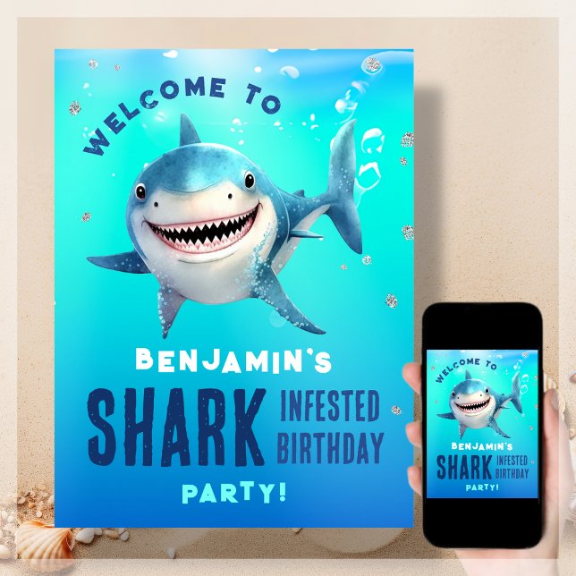Poster Requin sous la mer Fête d'anniversaire Bienvenue (Créateur téléchargé)
