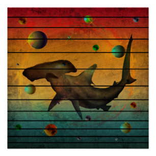 Poster Requin spatial vintage drôle