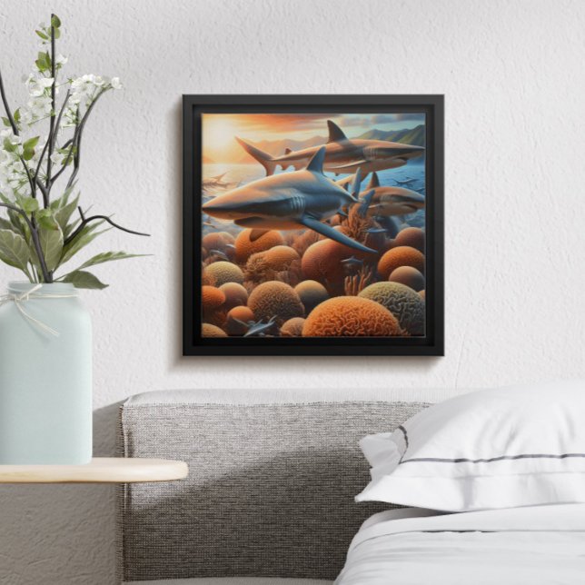 Poster Requins Majestueux Baignade Au-Dessus De Coraux Vi (Créateur téléchargé)