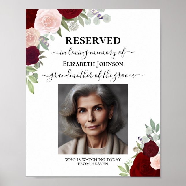 Poster Réservé Loved One in Heaven Red Floral Mariage (Devant)