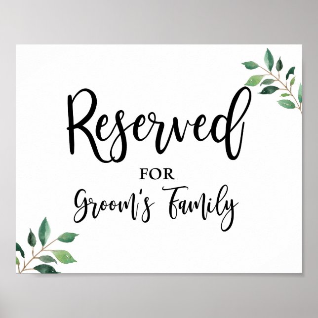 Poster Réservé pour Grooms Family Greenery Signet Mariage (Devant)