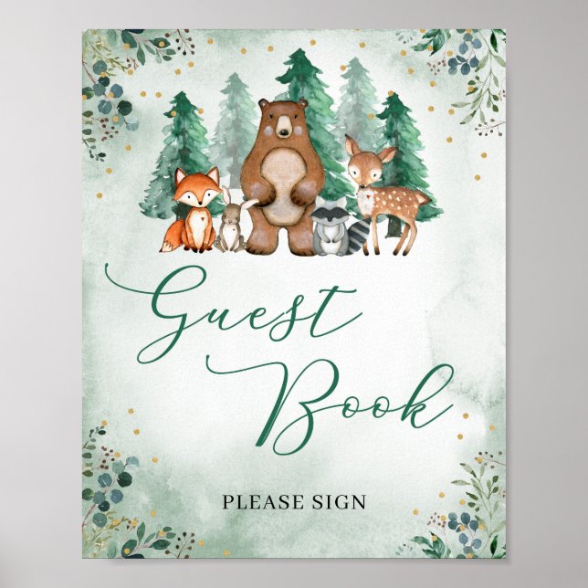 Poster Réservez une maison d'hôtes signe forêt animaux ve (Devant)