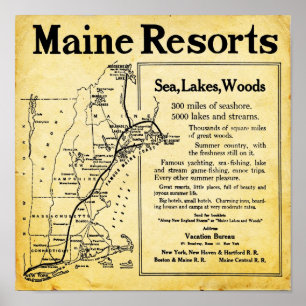 Poster Resorts vintages Du Maine Avec Imprimantes Carte