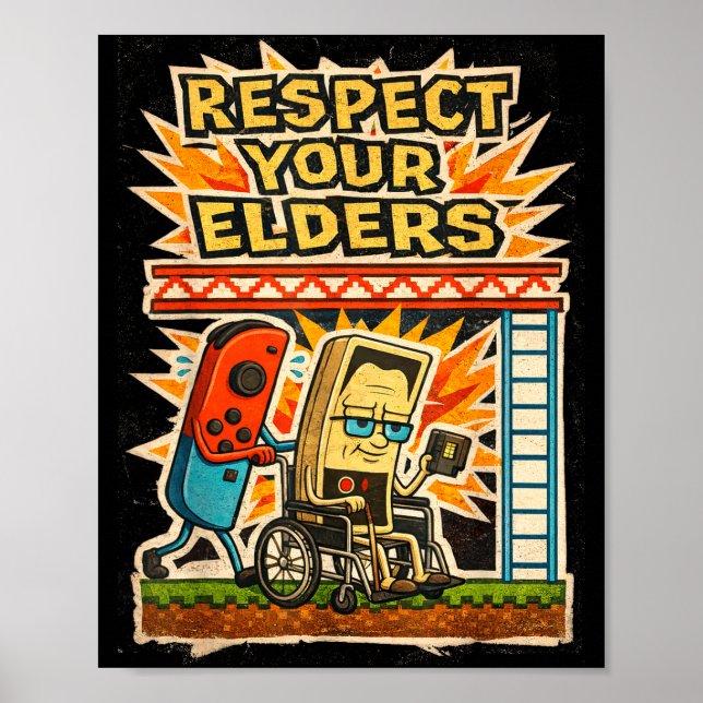 Poster Respect Your Elders Funny Gamer Controller 80s Ret (Devant)
