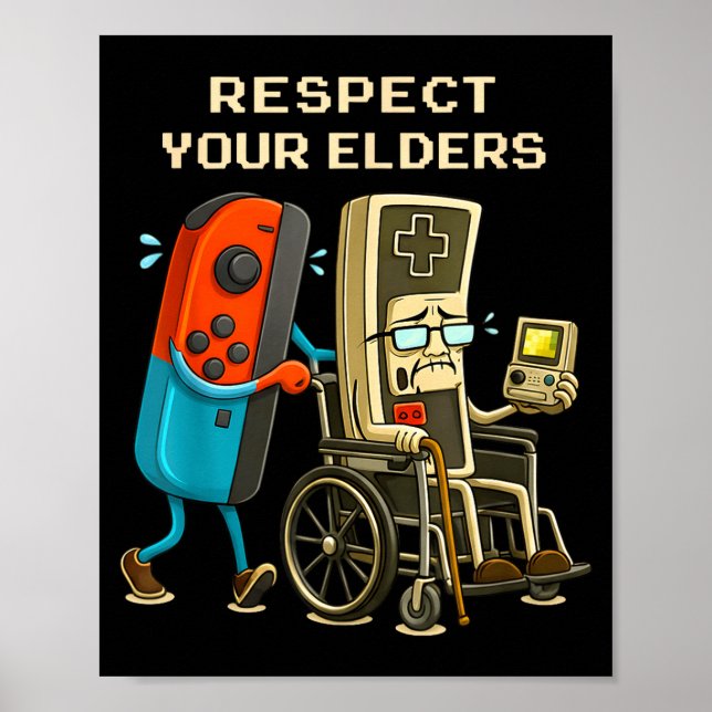 Poster Respect Your Elders Gaming Control Retro Funny Gam (Devant)