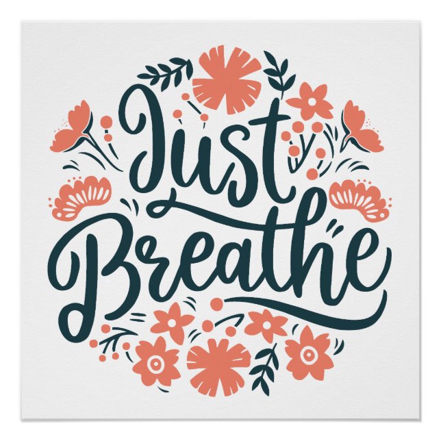 Poster Respire la méditation yoga floral boho esthétique (Devant)