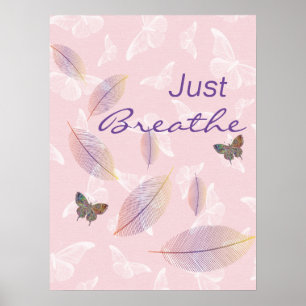 Poster Respire simplement les papillons Feuille rose
