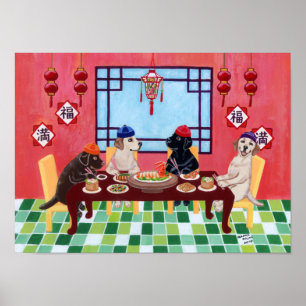 Poster Restaurant Chinois Labradors Oeuvres d'art