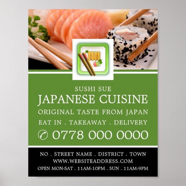 Poster Restaurant Japonais, Sushi Publicité (Devant)