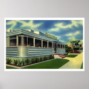 Poster Restaurant Rétro Vintage 50s Pelican Diner