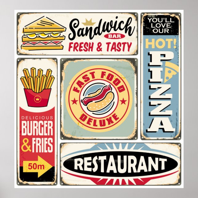 Poster Restaurants et dîners restauration rapide panneaux (Devant)