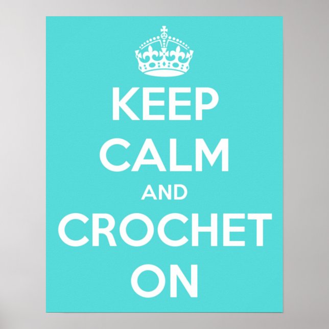 Poster Restez calme et Crochet sur Bleu Bleu (Devant)