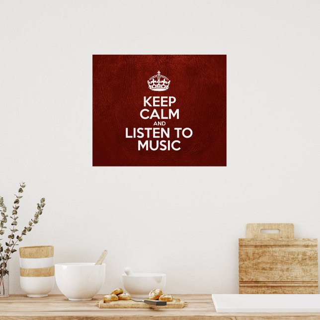 Poster Restez calme et écoutez la musique, cuir rouge, co (Cuisine)