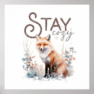 Poster Restez confortable Woodland Fox Noël