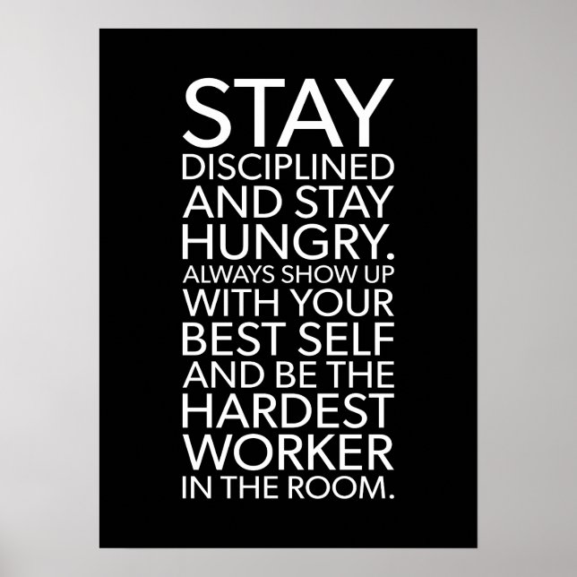 Poster Restez discipliné et affamé - Gymnase, Hustle, Suc (Devant)