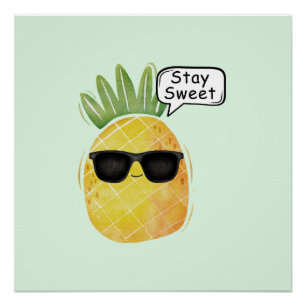 Poster Restez doux Ananas Cartoon Amusant