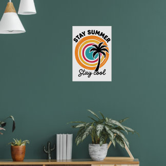 Poster Restez Été Restez Frais Palmier Rétro Coucher de S