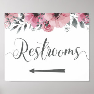 Poster Restrooms sign. Left Arrow Directions
