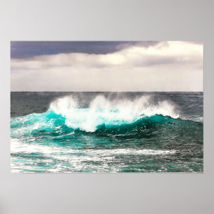 Poster Résumé Big Ocean Wave se déverse vers Shore