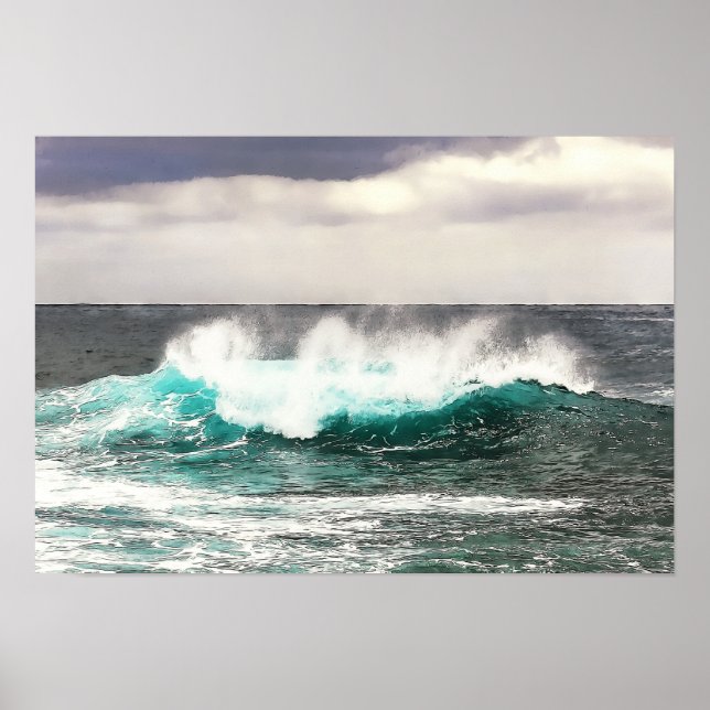 Poster Résumé Big Ocean Wave se déverse vers Shore (Devant)