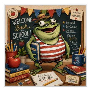 Poster Retour à l'école Grenouille PNG, Décoration de sal