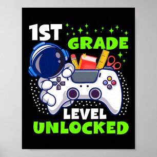 Poster Retour à l'école Niveau 1ère année débloqué Gamer 