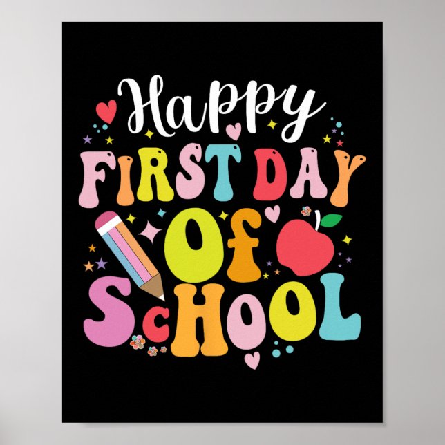 Poster Retour À L'École Professeur Étudiant Heureux Premi (Devant)