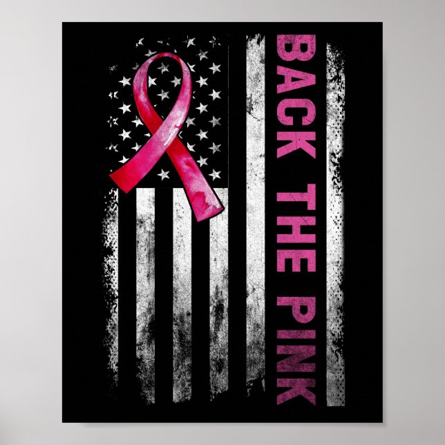 Poster Retour Le Ruban Rose Américain Drapeau Cancer Du S (Devant)