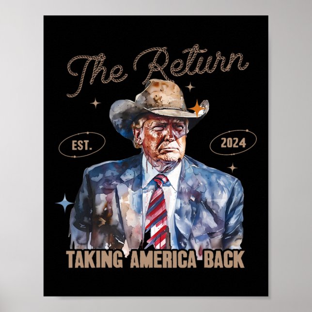 Poster Retour Western Cowboy Trump 2024 Prise de l'Amériq (Devant)