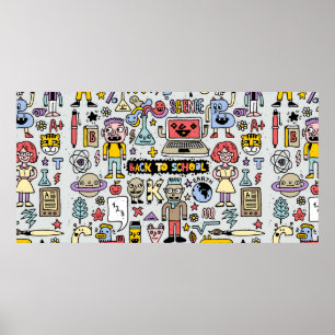 Poster Retournez à l'ensemble de doodle coloré de l'école