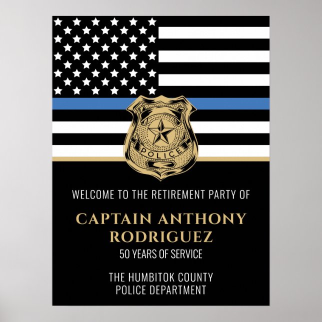 Poster Retraite de la police Ligne Bleue Mince Applicatio (Devant)