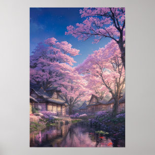 Poster Retraite de village Cherry Blossom
