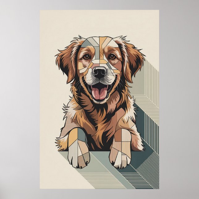 Poster Rétreiver doré patchwork - Chien géométrique (Devant)