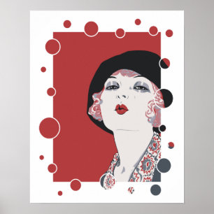 Poster Retro 1920s Jazz Age Style flapper fille bulles