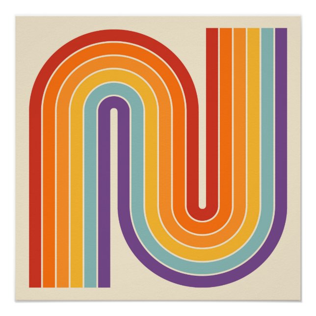 Poster Retro 1970s Style Arched Stripes Geometric Pattern (Devant)