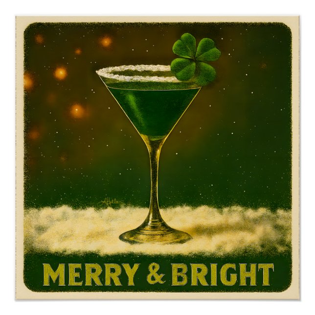 Poster Retro 50s 4 Leaf Clover Irish Christmas Martini (Devant)