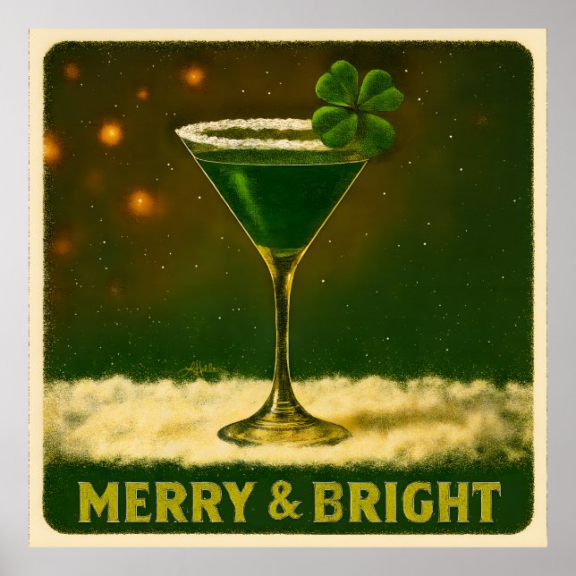 Poster Retro 50s 4 Leaf Clover Irish Christmas Martini (Devant)