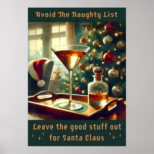 Poster Retro 50s Avoid The Naughty List Christmas Martini (Devant)