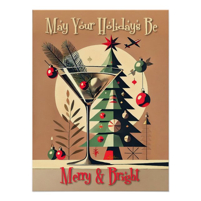 Poster Retro 50s Jet Set Christmas Tree Martini (Devant)