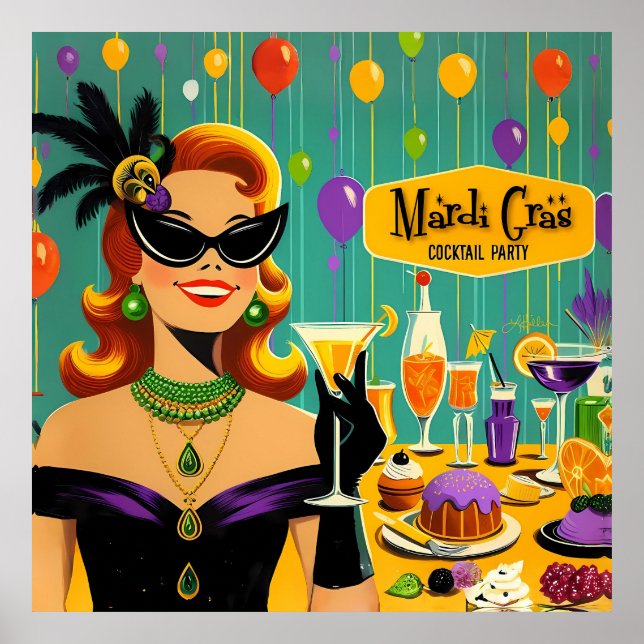 Poster Retro 50s Mardi Gras Cocktail Party (Devant)