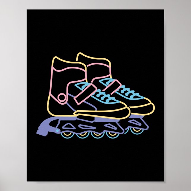 Poster Retro 80s 90s Neon Patinage en ligne (Devant)