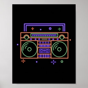 Poster Retro 80s 90s Neon Radio Ghettoblaster Boombox