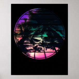 Poster Retro 80s 90s Plage Style design avec pal