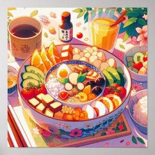 Poster Retro 90s Anime Japonais Food Bowl Aesthétique